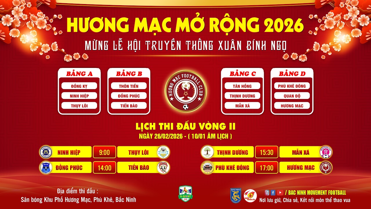 🎥 VÒNG II :  FC HƯƠNG MẠC 🆚 FC PHÙ KHÊ ĐÔNG | GIẢI BÓNG ĐÁ HƯƠNG MẠC MỞ RỘNG 2026