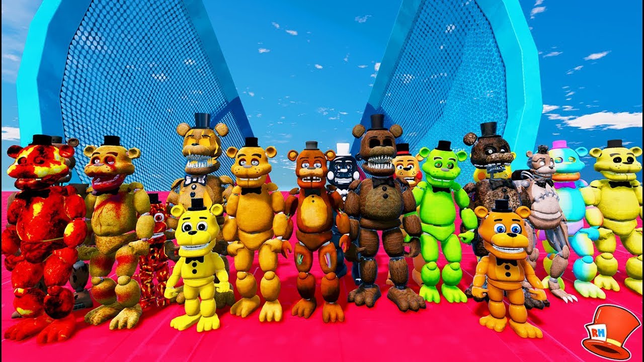 ALL FREDDY ANIMATRONICS STUNT OFF 999,999 FOOT RAMPS! (GTA 5 Mods FNAF RedHatter)