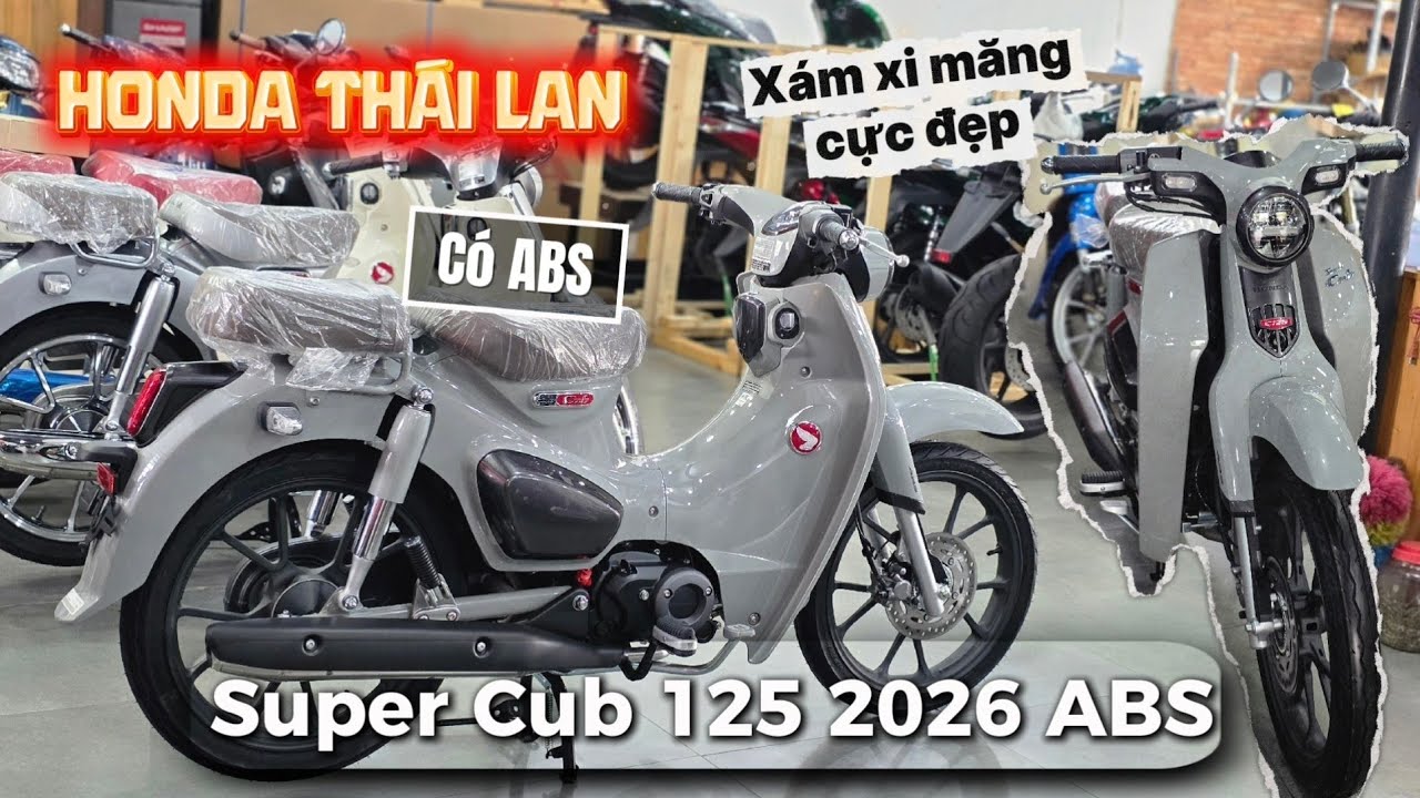 Super Cub 125 Th&aacute;i Lan 2026 qu&aacute; đỉnh với m&agrave;u x&aacute;m xi măng cực đẹp trang bị th&ecirc;m ABS