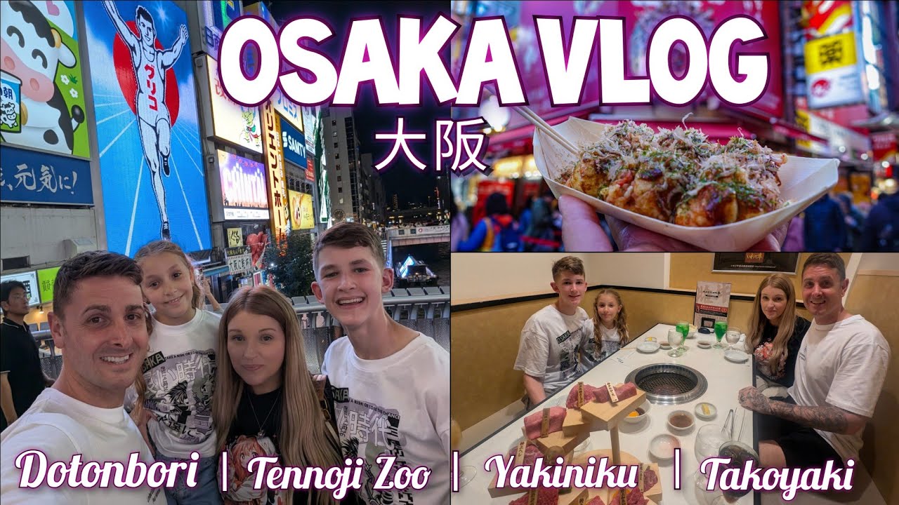 Osaka's street food | Tour of Dotonbori 🇯🇵 Tennoji Zoo | Family Vlog in Japan