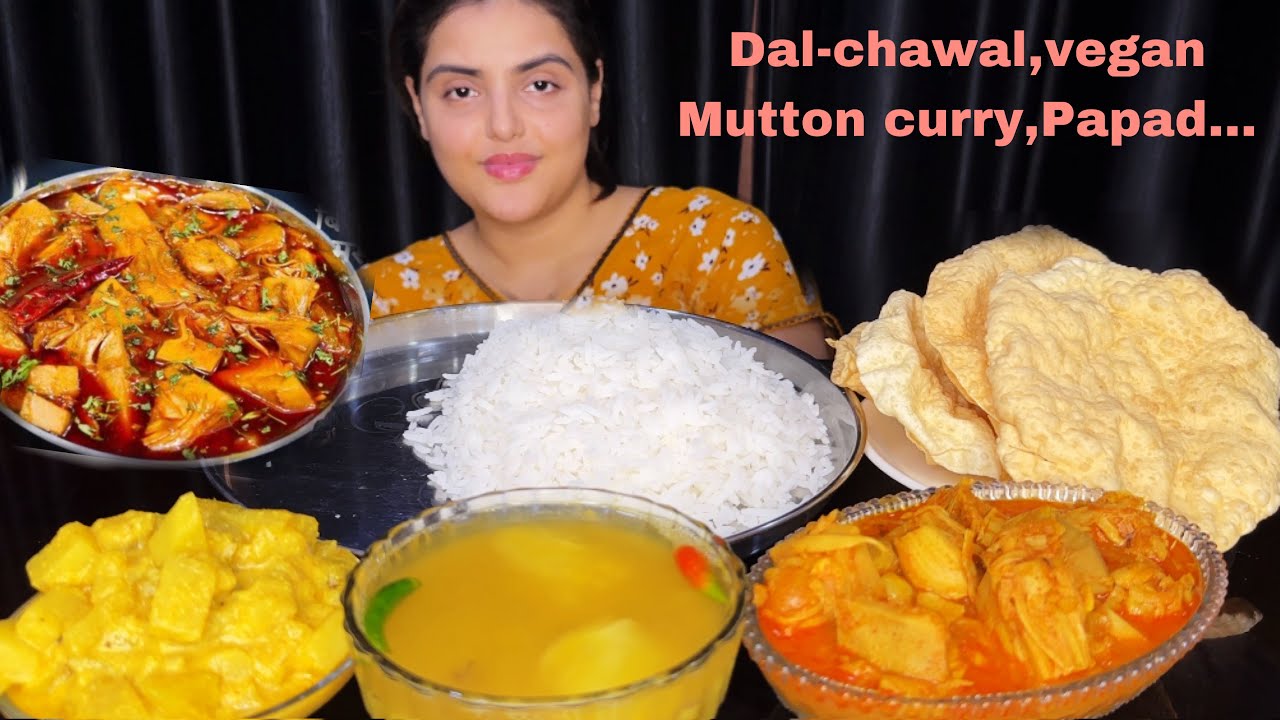 Eating Rice, Mango Dal, Potol Aloo Posto, Jackfruit Curry, Papad- Mukbang Eating Show