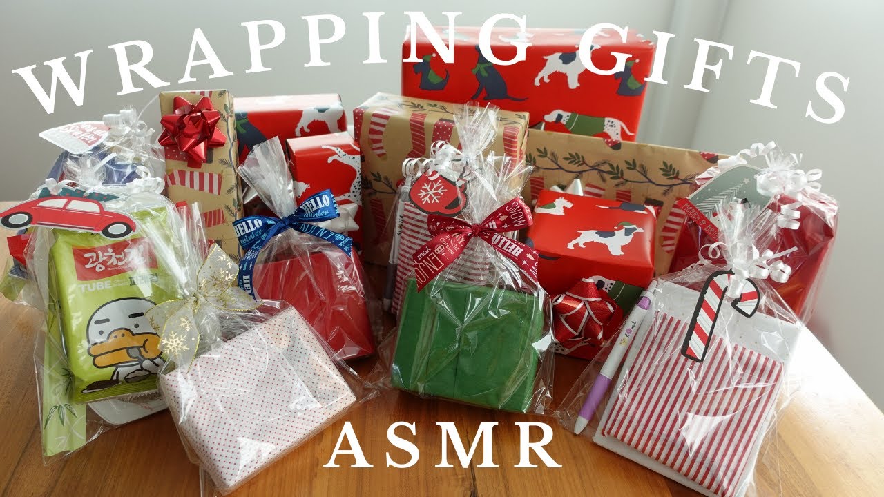 ASMR Wrapping Gifts | Cellophane Bag Sounds, Cutting & Folding Paper, Tying Ribbon, No Talking |