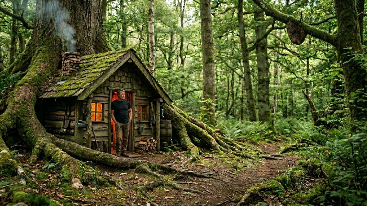 Built a Hidden Shelter Under Giant Tree Roots | Bushcraft Idea