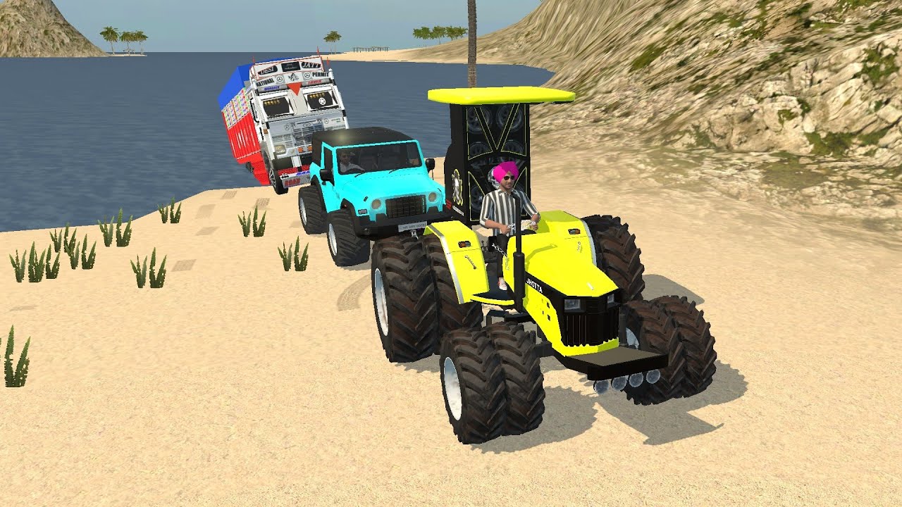 Indian Truck stuck in mud tractor and 2 tractor rescue the 🚛 #drivinggames #gameplay 