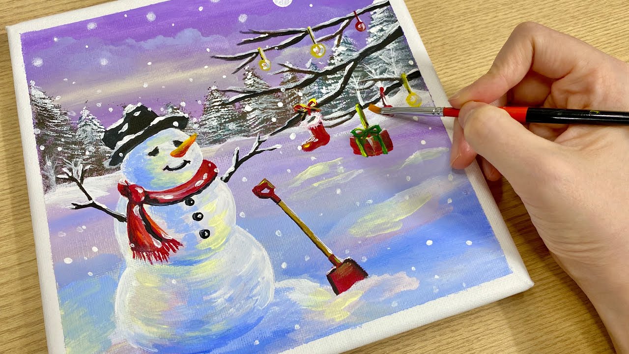 Snowman | Easy Acrylic painting for beginners | tutorial