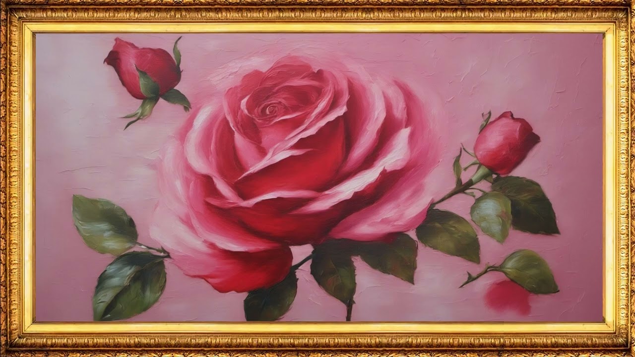 Red Rose Oil Painting Wallpaper for TV | 4 Hours | Classic Framed Artwork | 4K