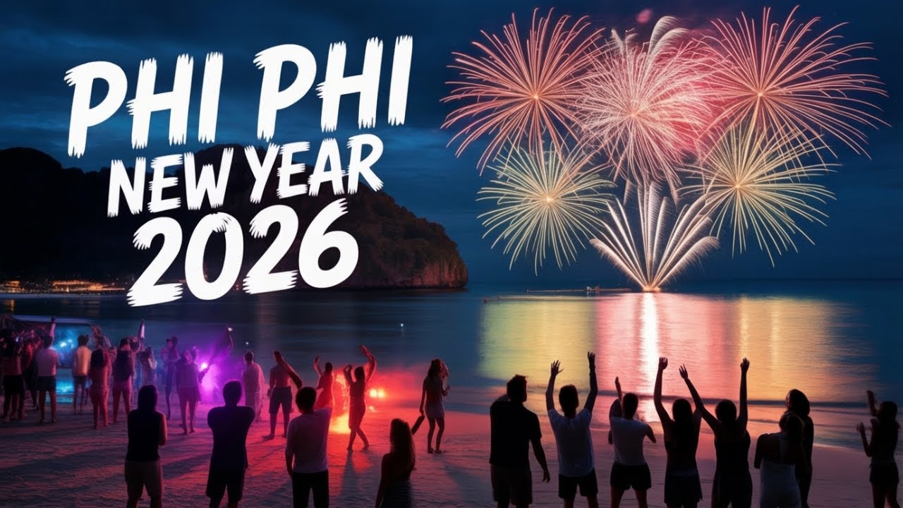Phi Phi New Year 2026 🎆 • Night Life & Fireworks • Beach Party Atmosphere • 4K HDR • No Talking • 4