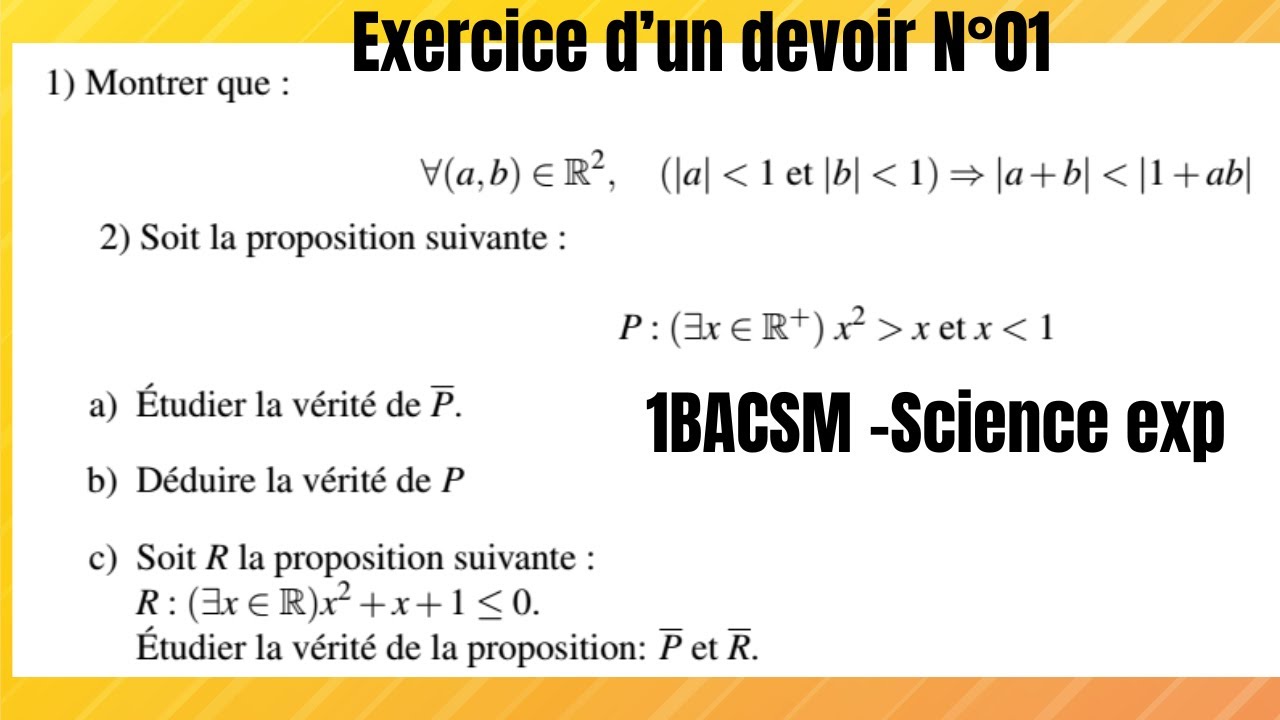 Ex d’un devoir corrigé — Logique mathématique, Implication et Valeur absolue (1BAC SM & 1BAC Sc Ex)