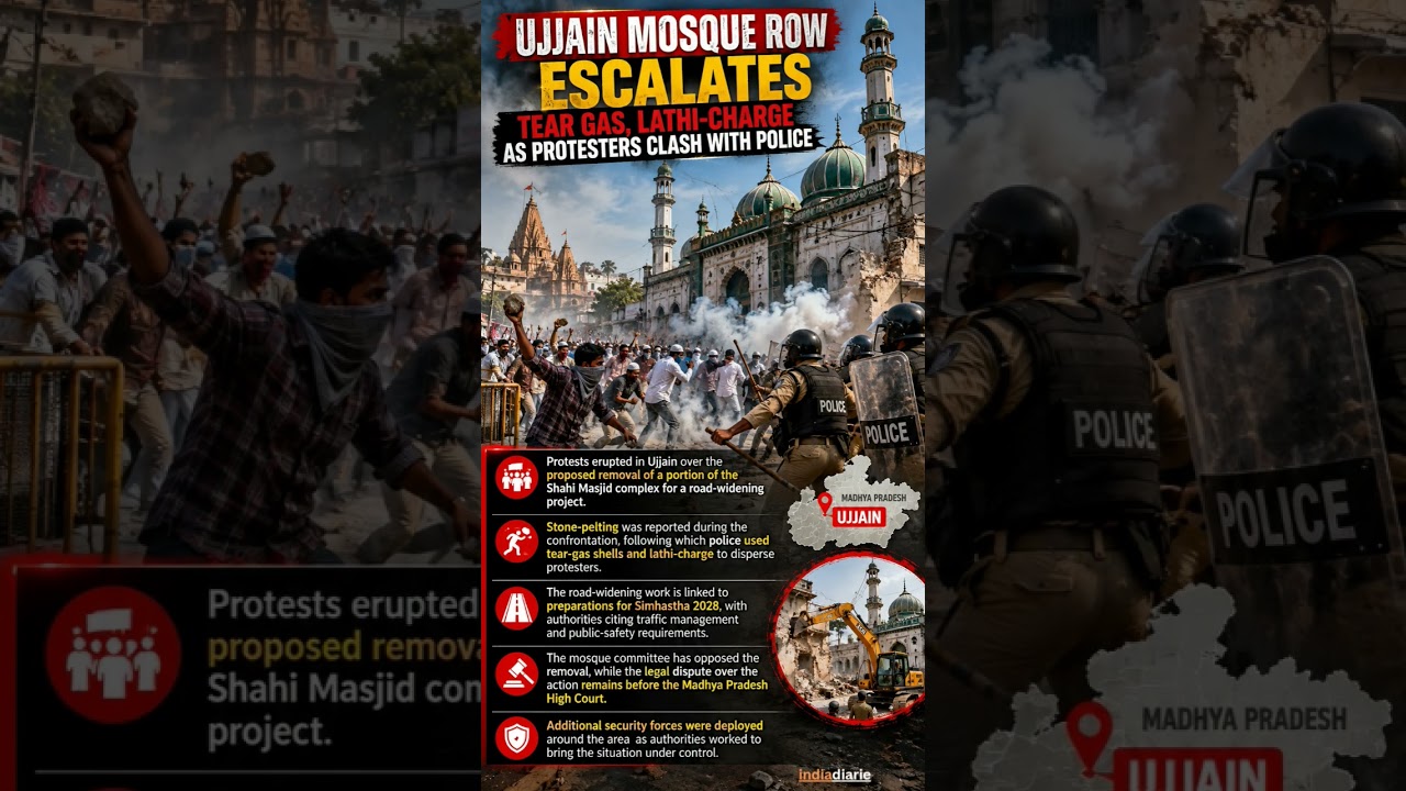 Ujjain Mosque Row Escalates: Tear Gas & Lathi-Charge As Protesters Clash With Police | Latest Update