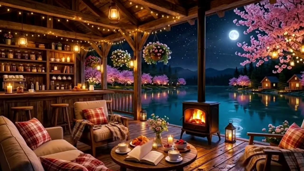 Relax Jazz Today's Cozy COFFEE Spring Jazz : 4K Cozy Cafe Music Chill Smooth Jazz & Fireplace