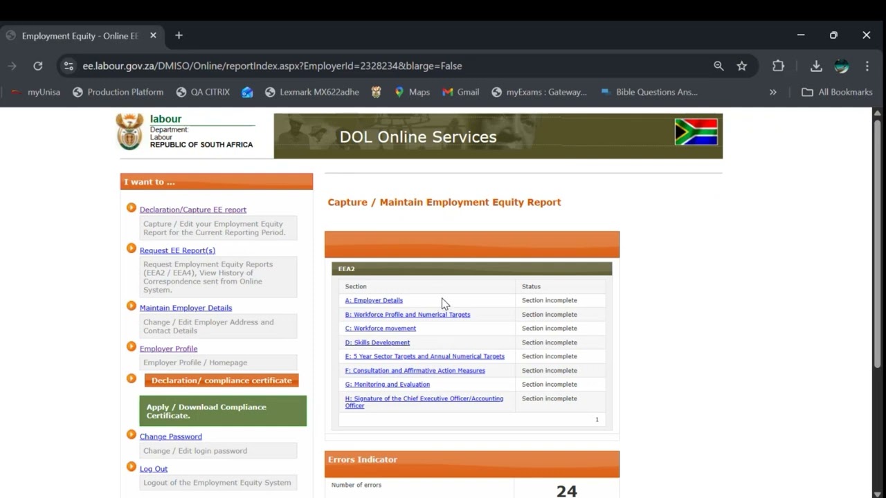How to reset declaration screen for Employment Equity Reporting 