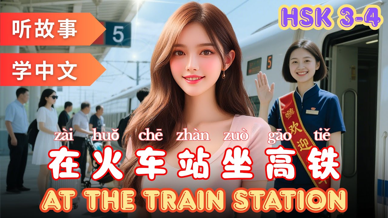 Taking the High-Speed Train at the Train Station Learning Chinese with stories #mandarin #hsk4 #hsk3