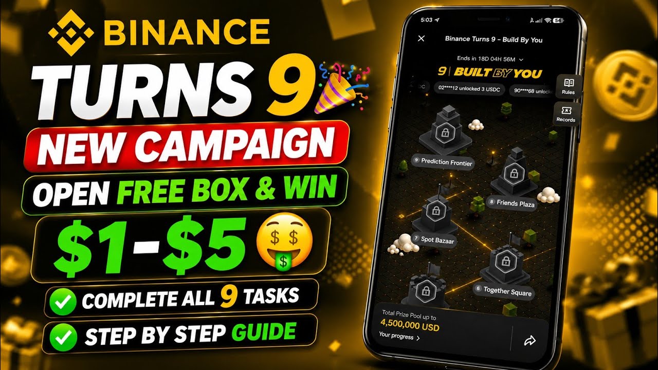 😍Binance Turns 9 - Build By You | Complete All Tasks | Binance New Offer Today | Step By Step Guide