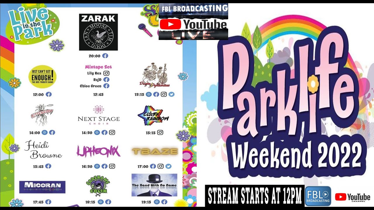 Aylesbury Town Council. Live in the Park 2022. Parklife weekend  2022. Bands playing from 12PM.