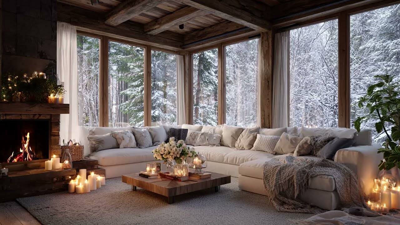 Gentle Winter Piano With Falling Snow And Fire Sounds For Peaceful Night Sleep