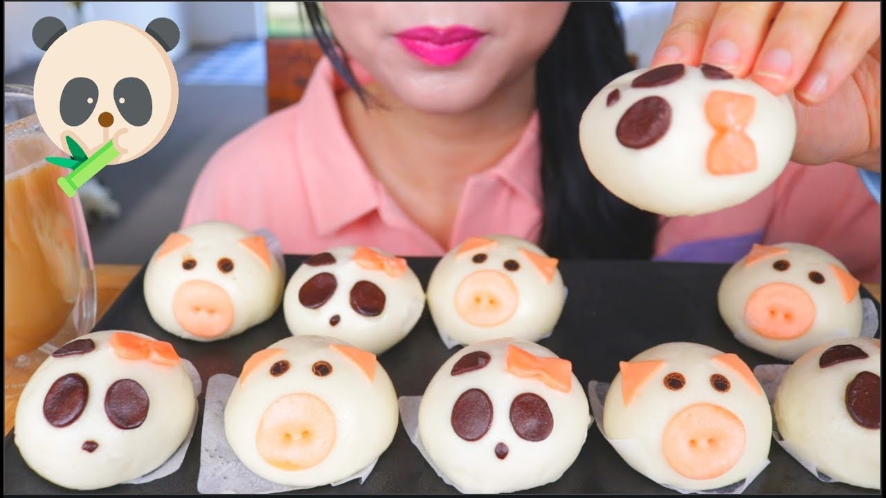 ASMR CUTE BUNS | EGG CUSTARD & RED BEAN BUNS | EATING SOUNDS