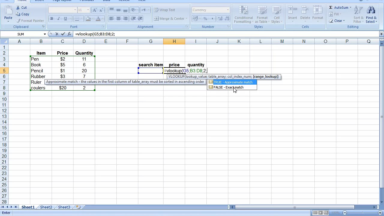 vlookup function
