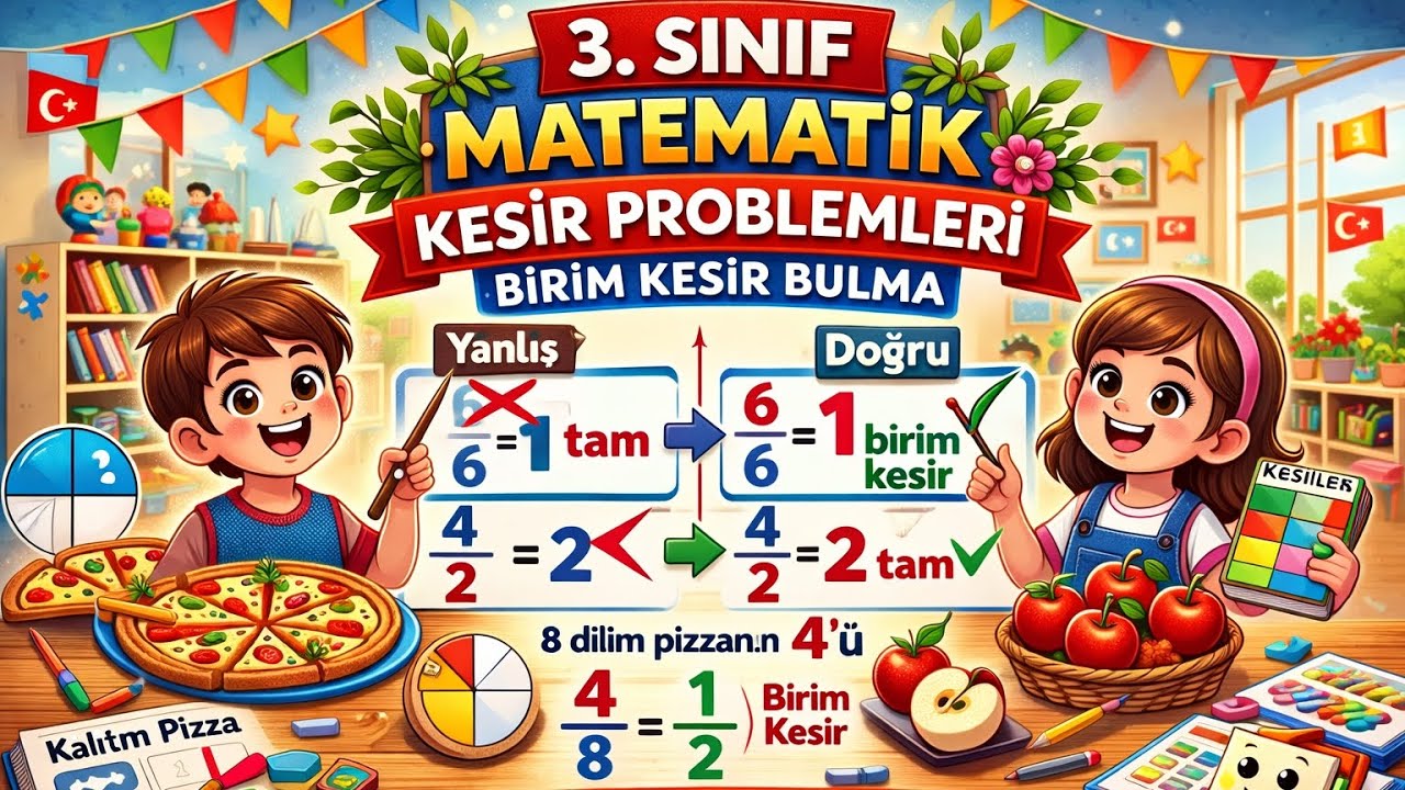 3.Sınıf Matematik=Bir Çokluğun Birim Kesir Kadarını Bulma-Kesir Problemleri