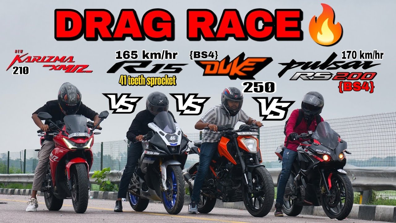 FASTEST R15M VS FASTEST RS200 VS XMR 210 VS DUKE 250🔥||DRAG RACE 💥||RACE TILL THEIR POTENTIAL 🥵||