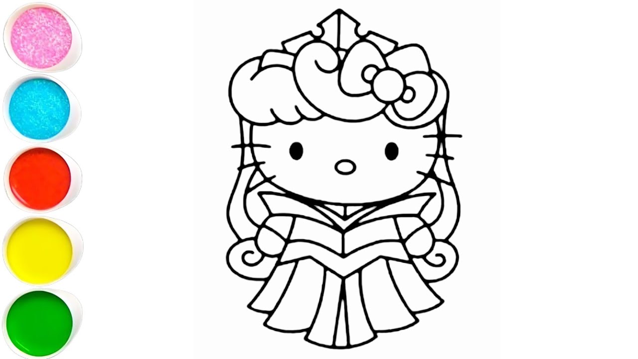 Cute princess Hello kitty drawing painting and colouring for kids and toddlers 