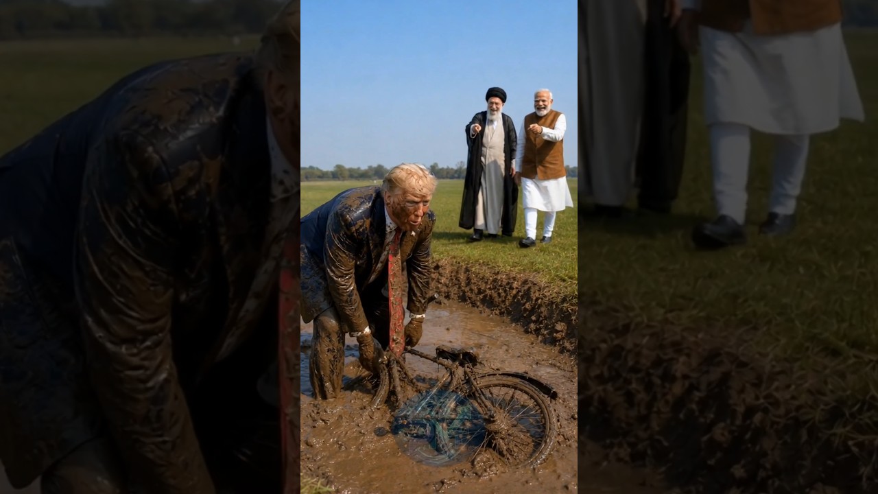 🤣 Trump Learns Bike Riding and Falls Into Mud! | Modi & Khamenei Funny Challenge #trump #modi #viral