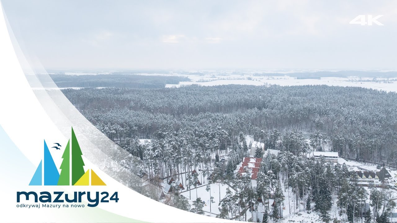 Zimowy przelot dronem nad Resortem Niegocin &ndash; Mazury z lotu ptaka