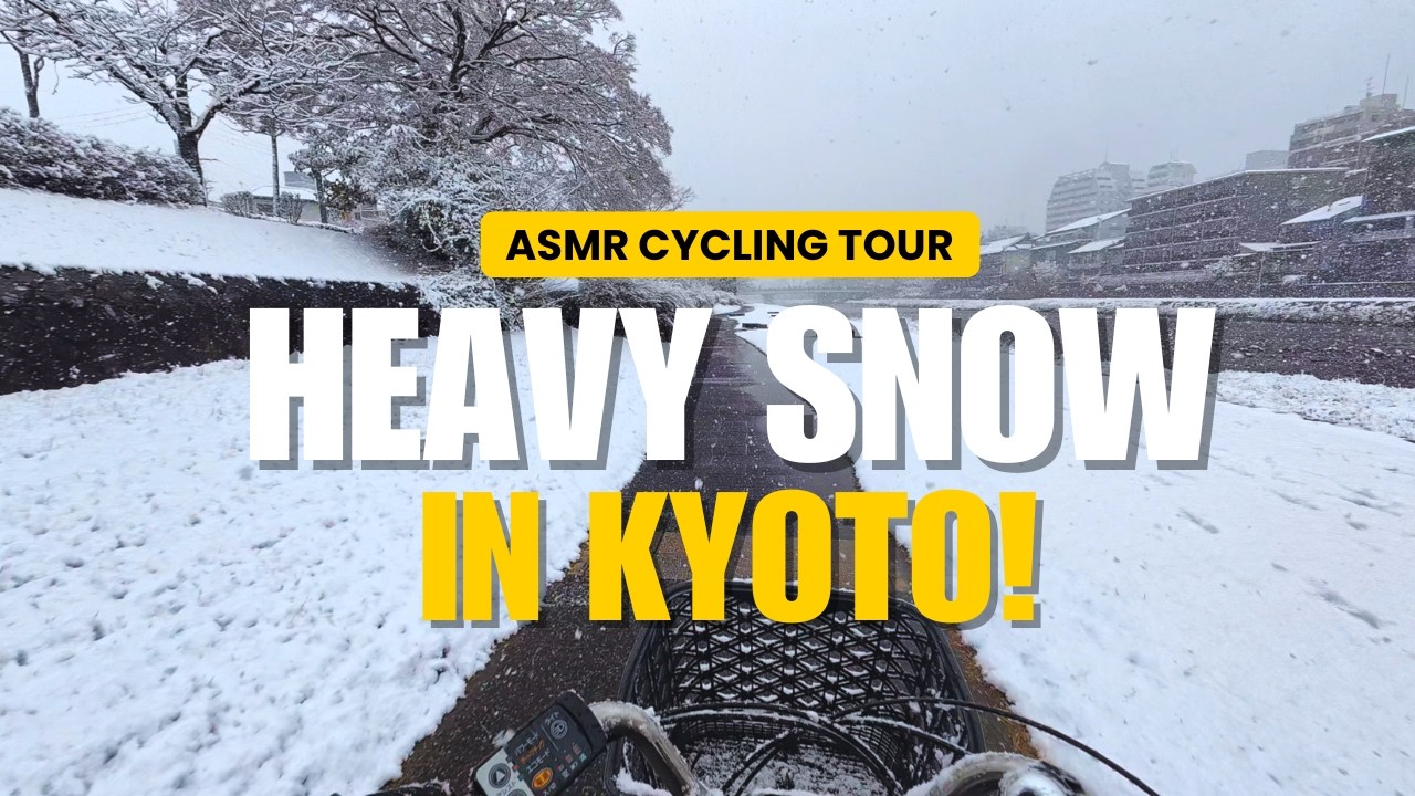 Heavy Snow in Kyoto ASMR Cycling Winter Japan