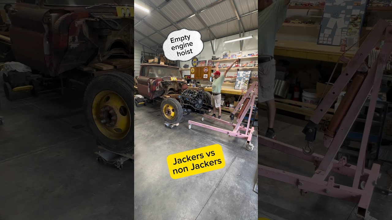 Empty hoist check. Do you jack or lift?  Comment style 👇🏼#burksgarage#enginehoist #cherrypicker