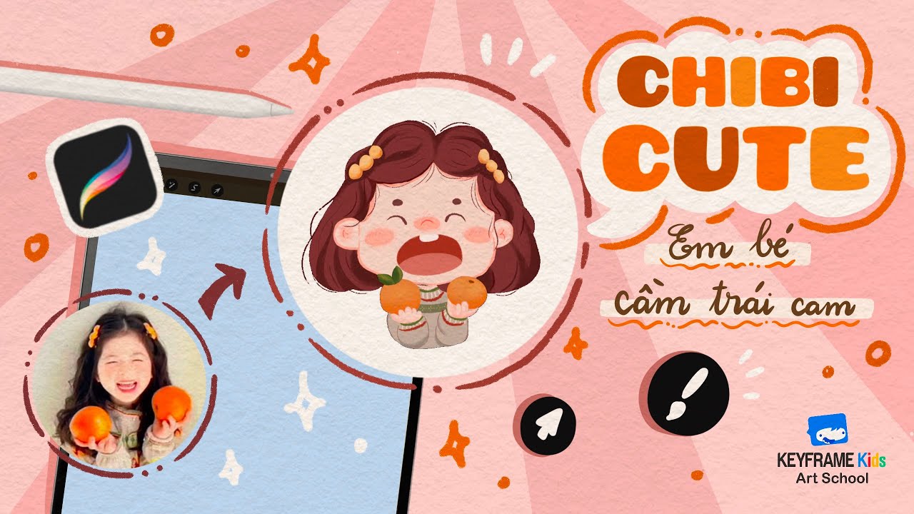 Bé học vẽ nhân vật chibi cute trên Ipad | Học vẽ Procreate | Em bé cầm trái cam