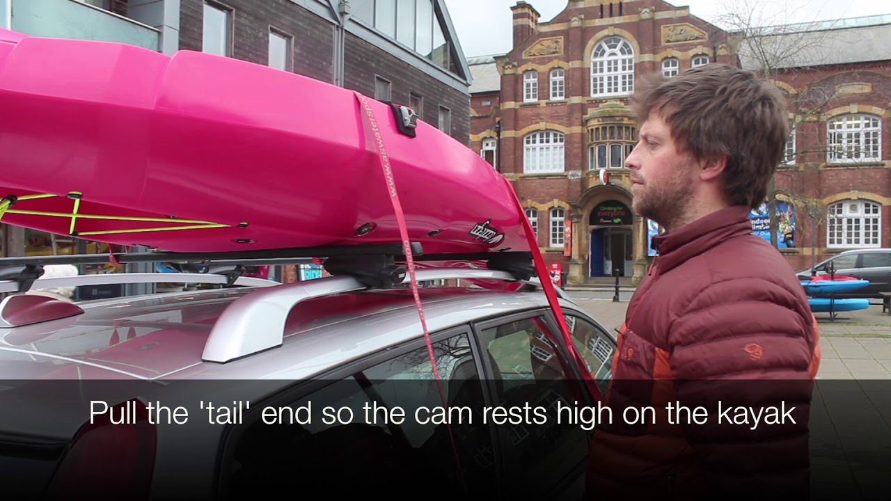 How to transport a kayak on a roof rack.