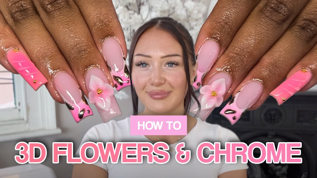 Summer Pink 3D Flowers + Chrome Set | Nail Art Tutorial 🌼💖