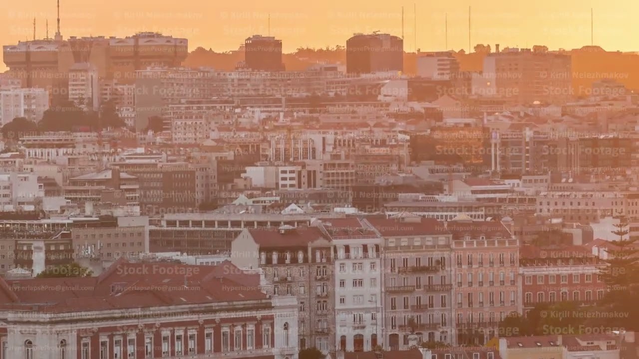 Aerial view of Lisbon skyline with Amoreiras shopping center towers. Historic buildings district