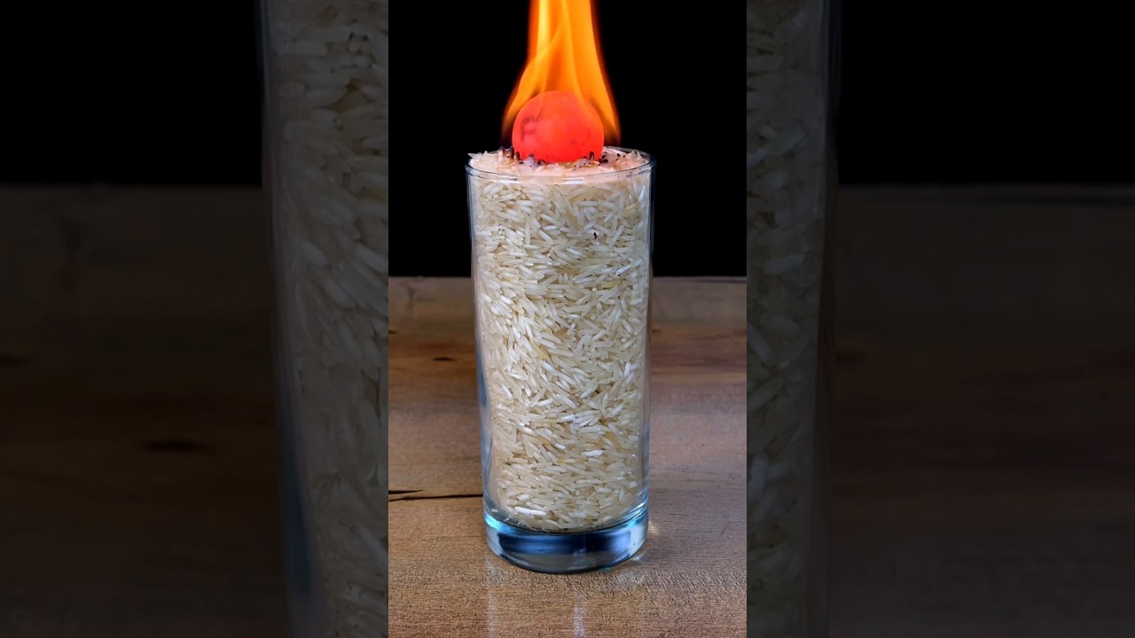 Red-hot iron ball vs long-grain rice 🔴💥🔥🥵😳😱💯 #closeup #experiment #red #ball #shorts #youtubechannel