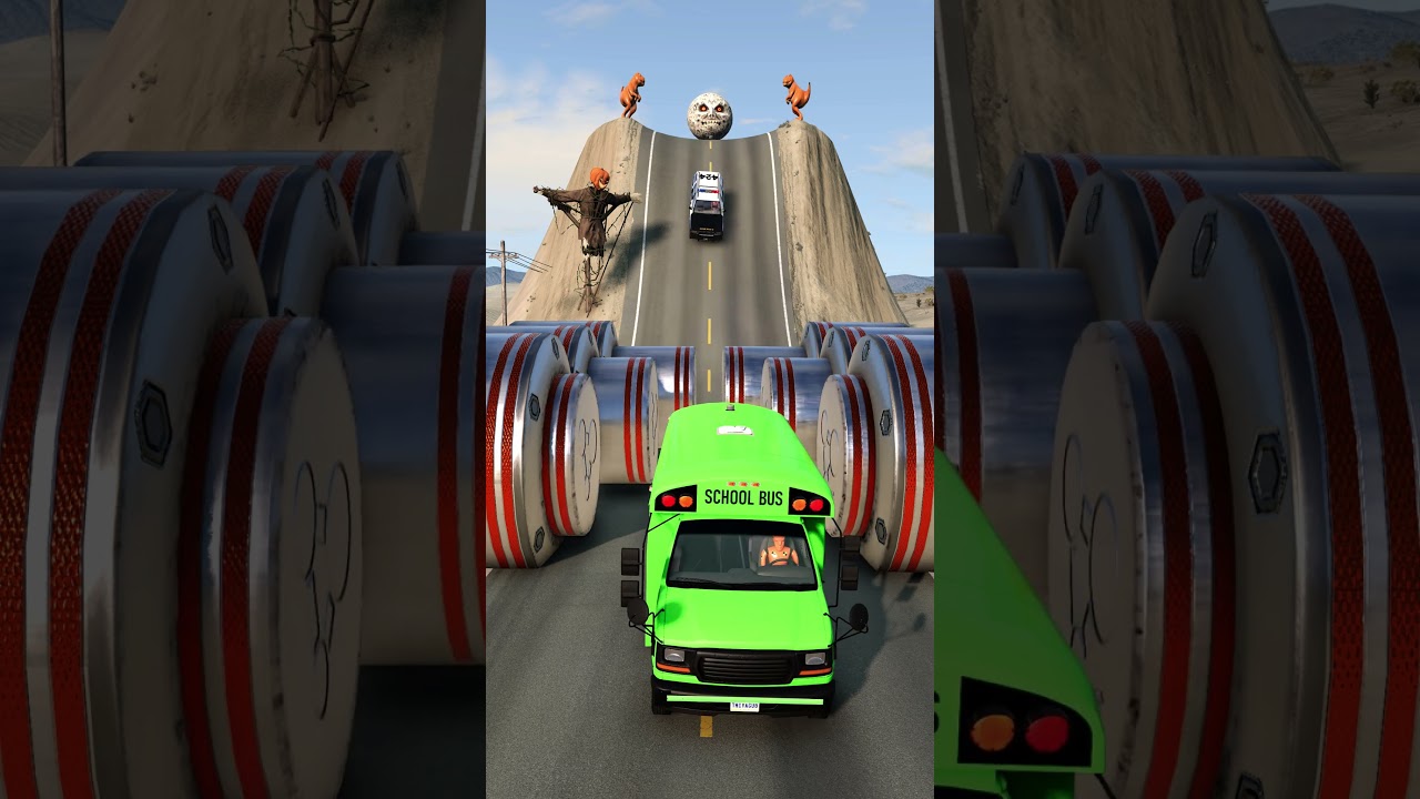 Cars & School Bus vs Hydraulic Crush - BeamNG.drive #shorts #beamngdrive #beamng