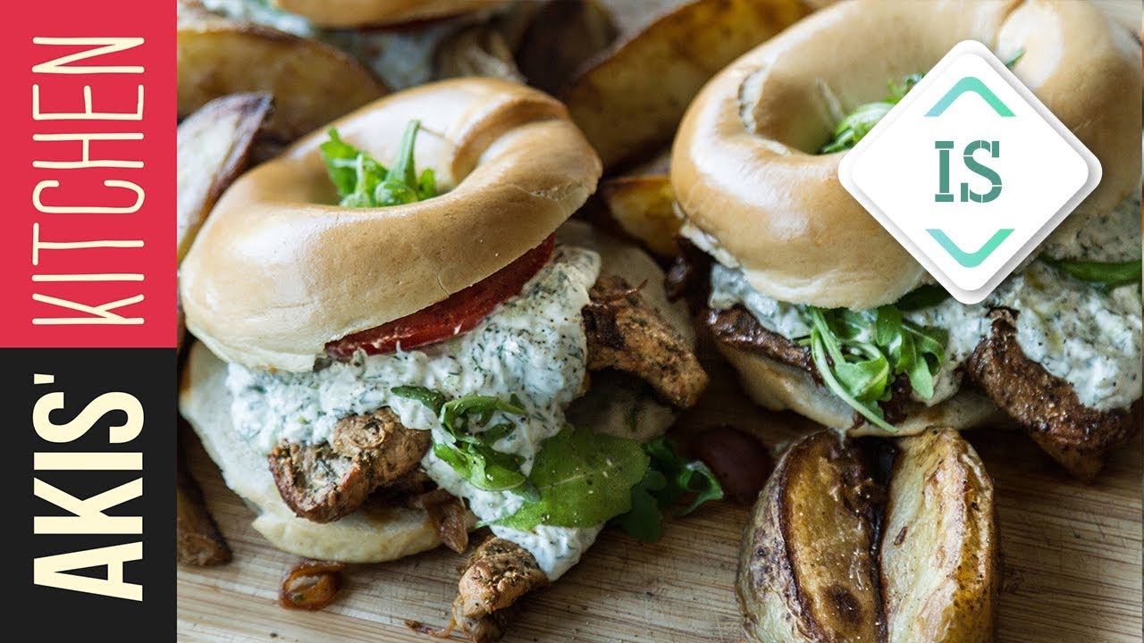 Greek pork gyro with tzatziki sauce in sign language
