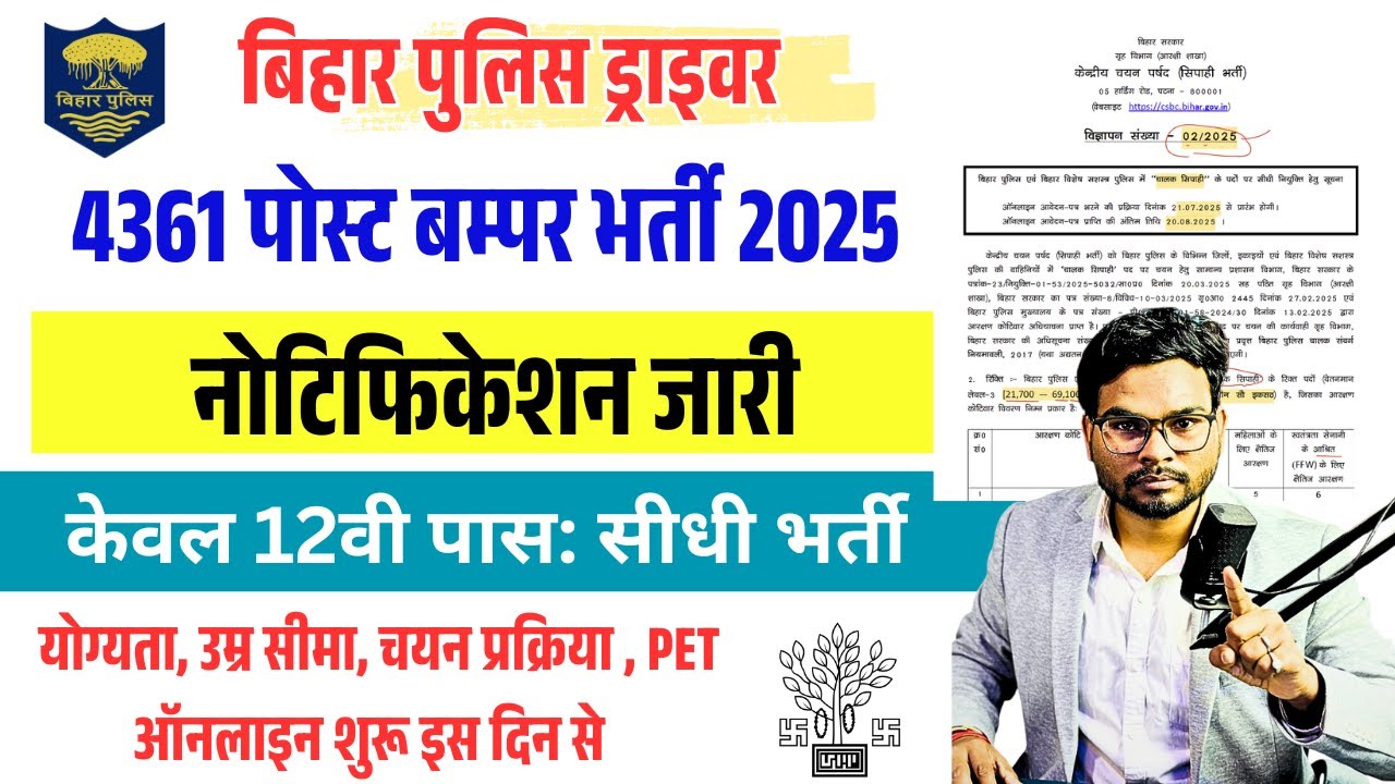 Bihar Police Driver New Vacancy 2025&ndash;Apply Online for 4,361 Posts| Eligibility, Dates & Full Details