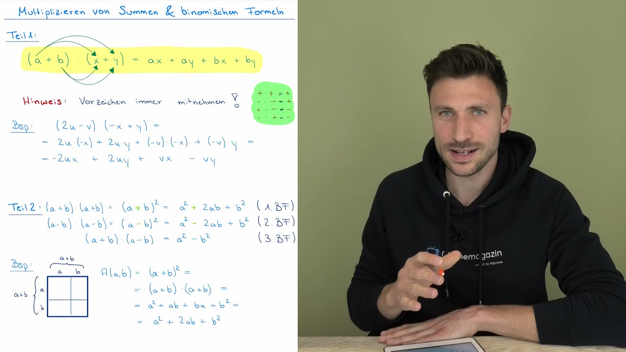 Multiplizieren von Summen & binomische Formeln - 7.Klasse
