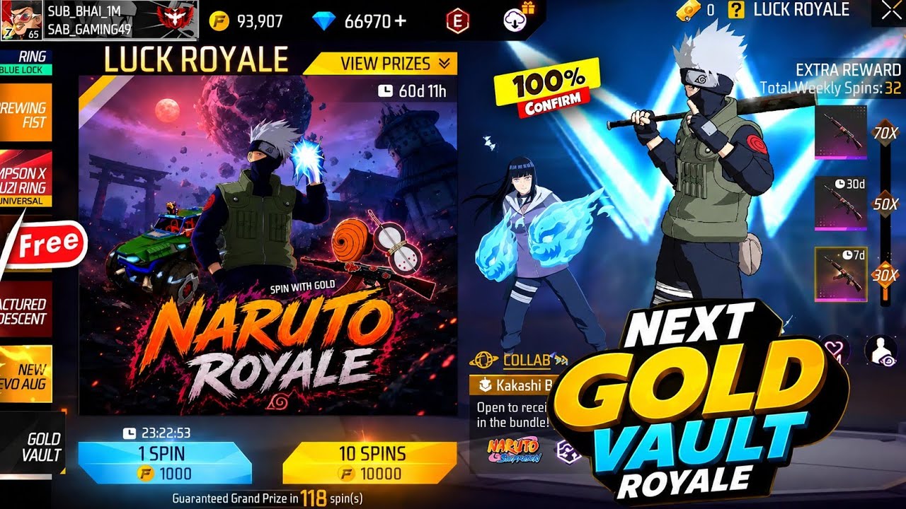 Next Gold Vault Royale Bundle 🤯 Naruto Free Bundle + All Rewards 🤯 Next Gold Royale Free Fire 2026