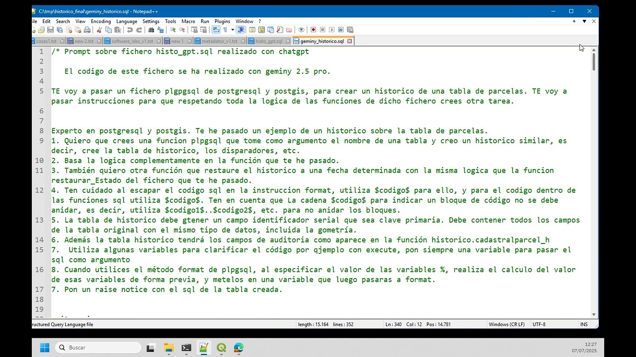 Módulo 13. Mejorando el histórico en PostgreSQL/PostGIS en plpgsql con gemini. Parte 2 de 2.