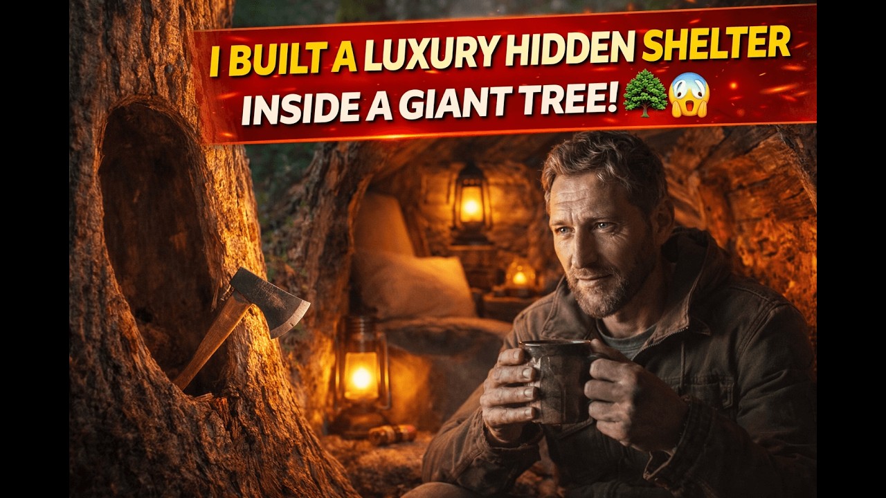 I Built a Luxury Hidden Shelter Inside a Giant Tree! 🌳😲 #TreeHouse #LuxuryShelter #SurvivalBuild