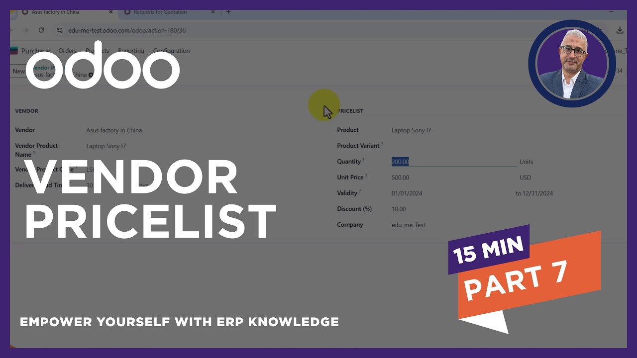Vendor Pricelists at Odoo 18 - كيفية  إنشاء قوائم أسعار الموردين للمنتجات على أودوو 18
