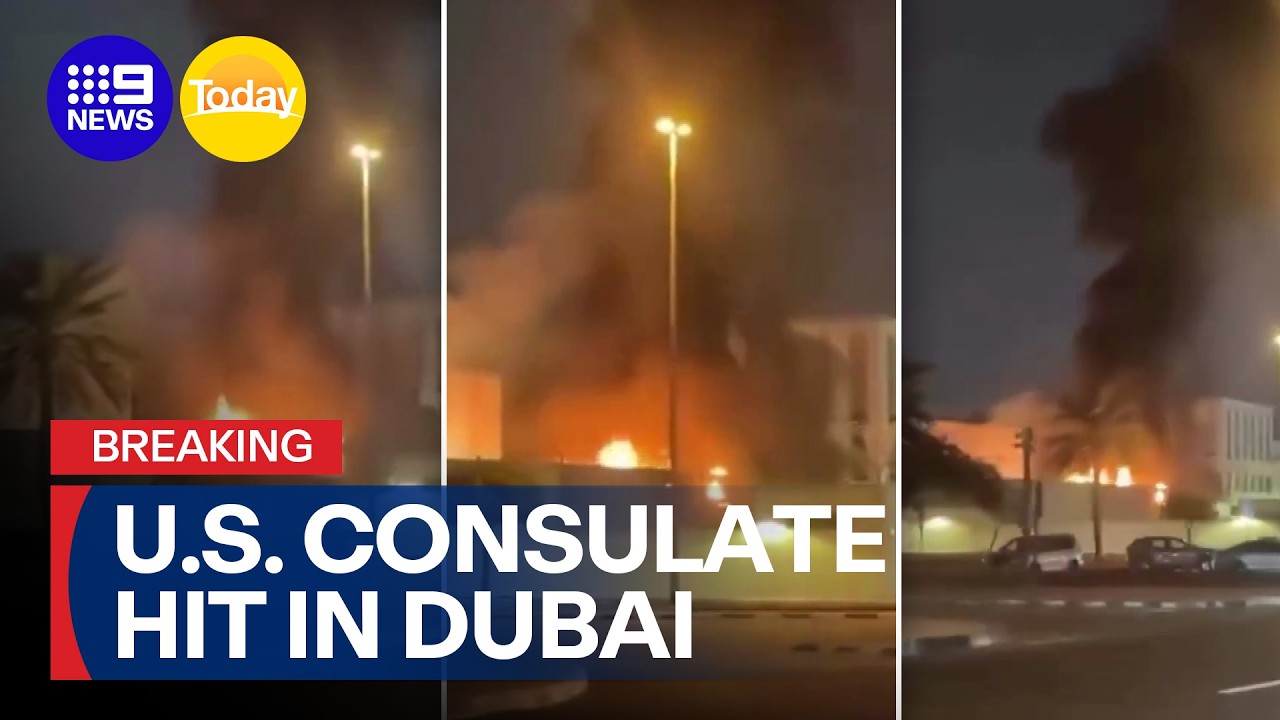 JUST IN: U.S. consulate in Dubai set on fire | 9 News Australia