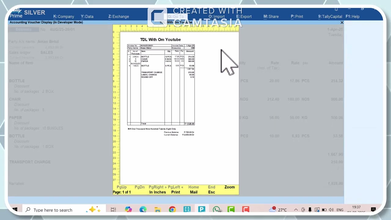 Custom Estimate Bill Design in Tally | Stylish Tally Invoice | TDL Invoice Customization | TDLWITHOM