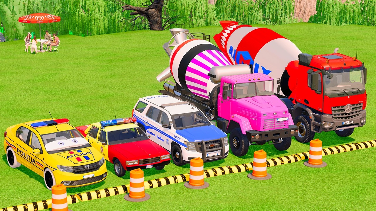 TRANSPORTING POLICE CARS, FIRE DEPARTMENT, AMBULANCE VEHICLES WITH MAN TRUCKS ! Farming Simulator 25
