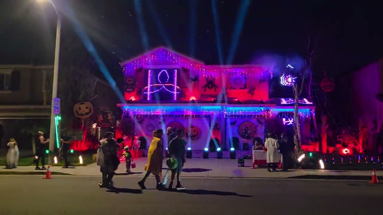 My neighbors Halloween Light Show 2025 Part 1 on Halloween Night