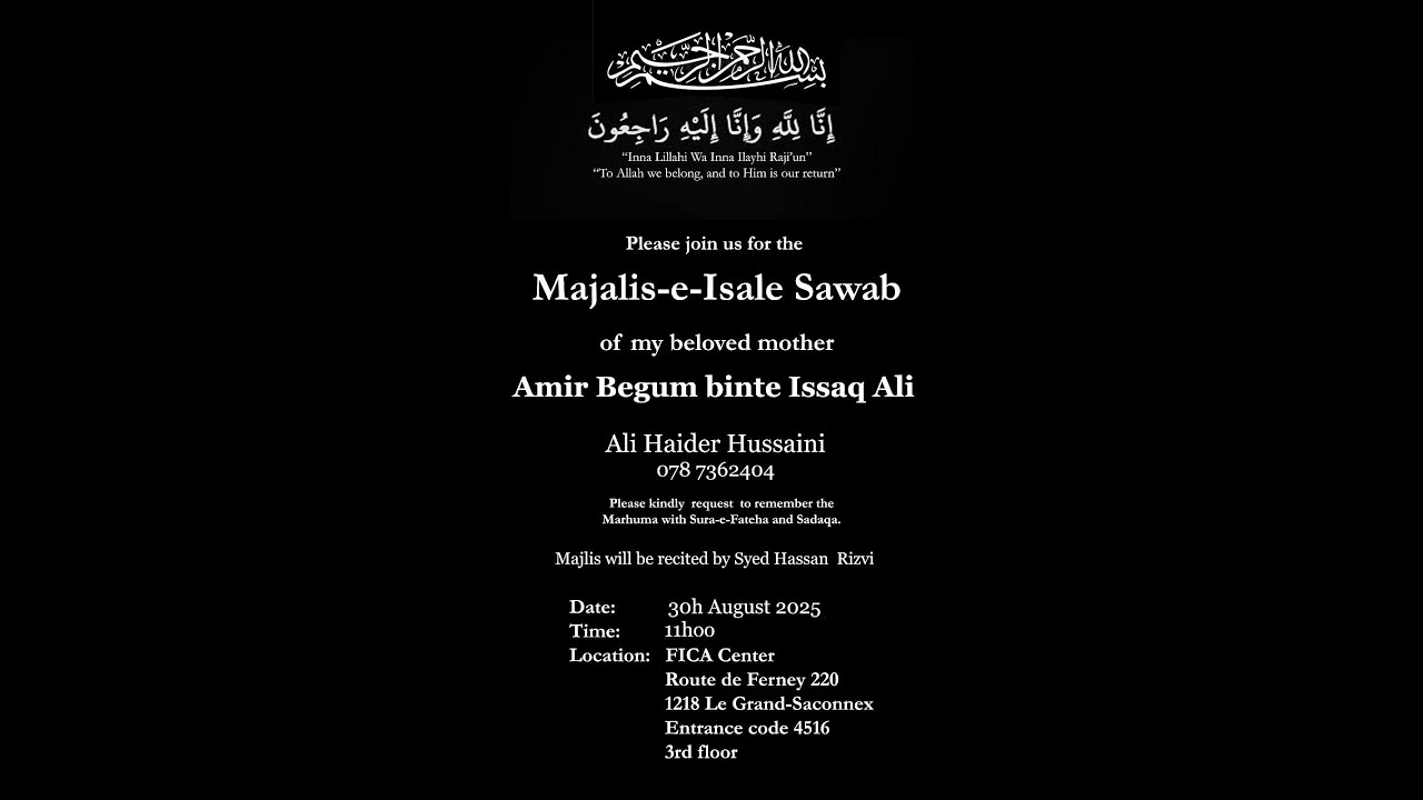 Majlis e Chelum for Marhumma Batul Sunderji Abedi