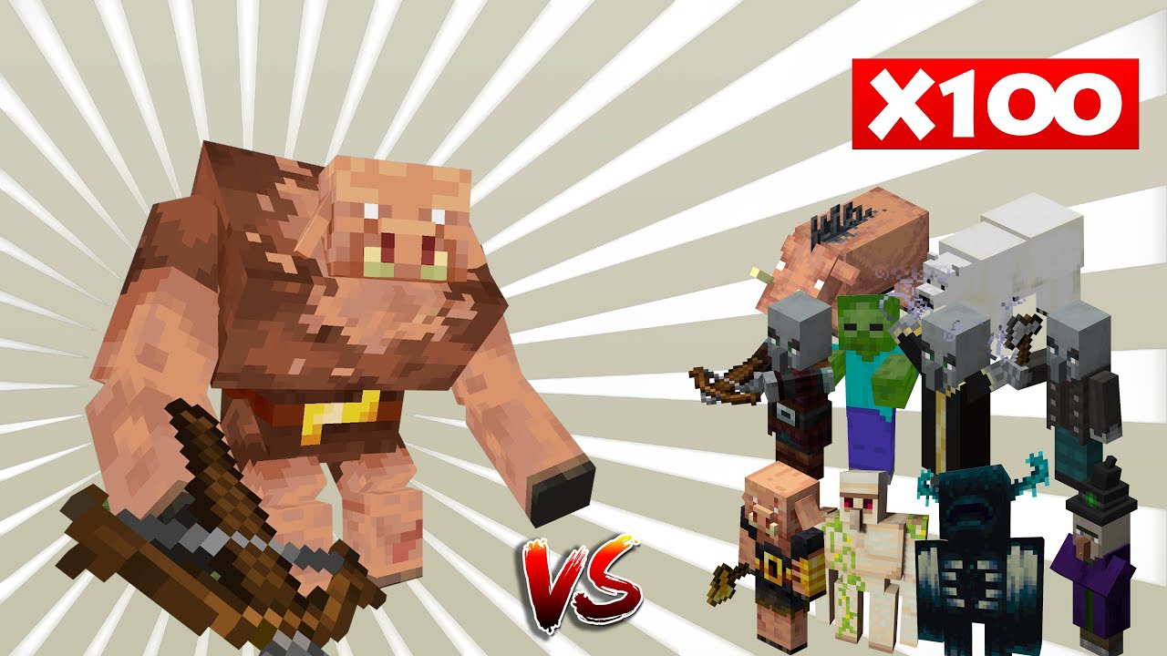 Mutant Piglin Vs Minecraft Mobs 1vs100
