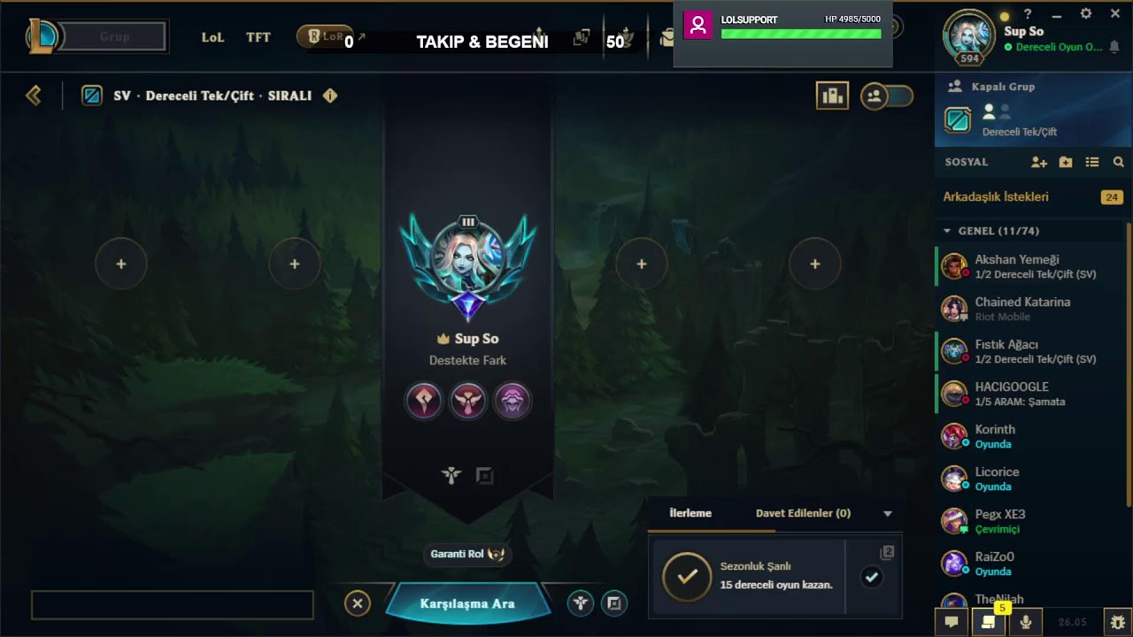 LoL dereceli Sadece Support  Solo Dereceli