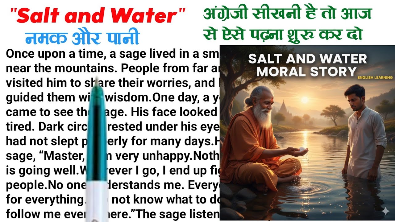 English Story Salt and Water | English to Hindi Translation | Full Grammar Explanation | Moral Story