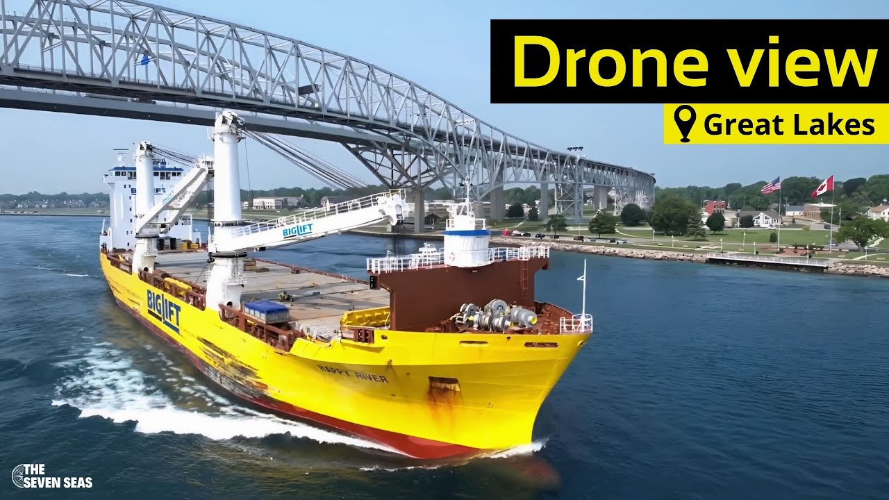 Drone video of cargo ship 'HAPPY RIVER' at Port Huron, Michigan - Shipspotting Great Lakes 2023!